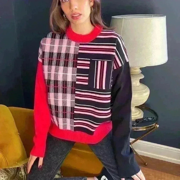 Labelrail X Hana cross Red, Pink, & Black Stripes Sweater sz Large - Picture 2 of 10